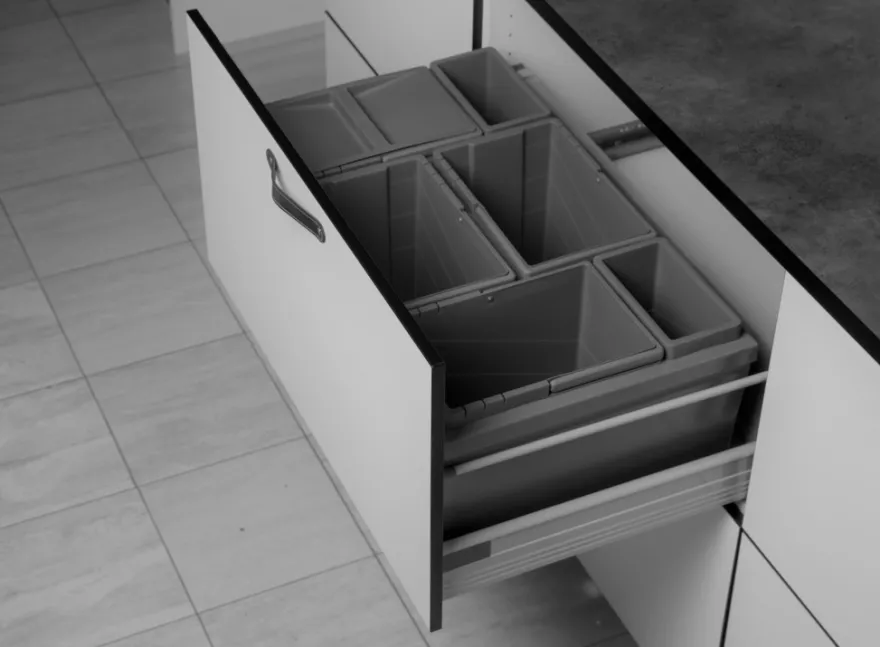Affaldssortering til skuffe 6 spande 80 cm