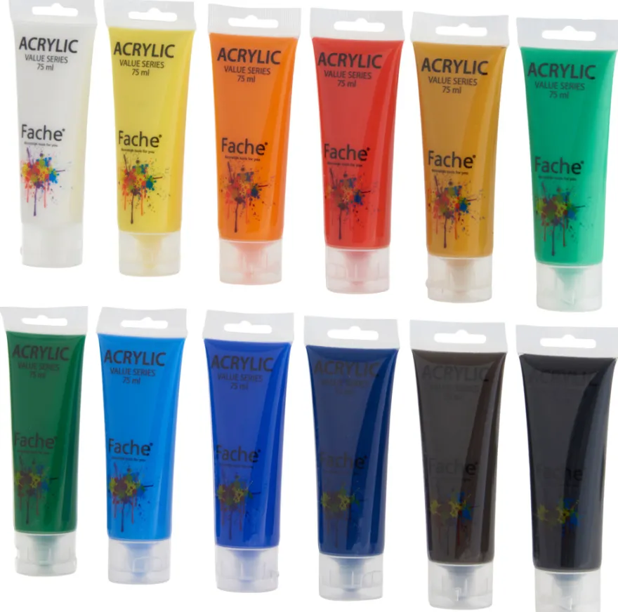 Akrylfarver 12 stk. á 75 ml