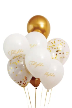 Ballonbuket 8 stk. 30 cm guld/hvid