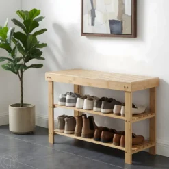 Bambusbænk m/2 hylder 70 x 25 x 45 cm