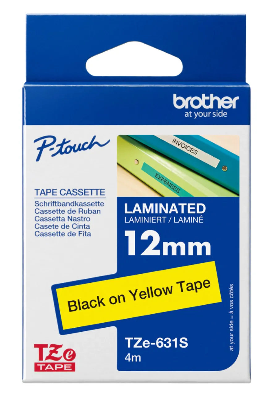 Brother TZe-631S-tape 12 mm x 4 meter sort/gul