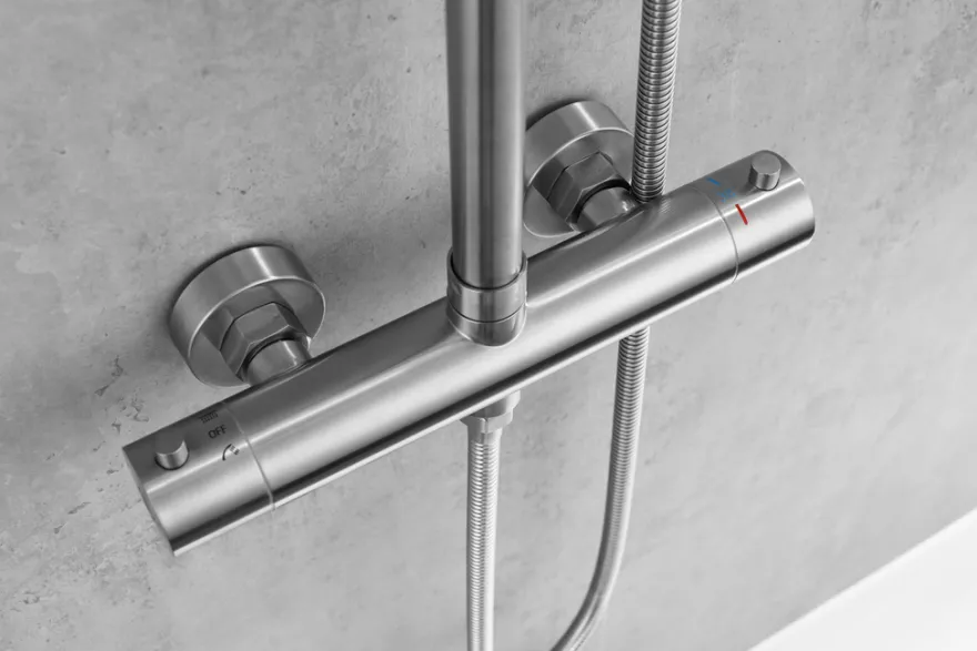 Brusesæt m/termostat Ø250 mm børstet stål