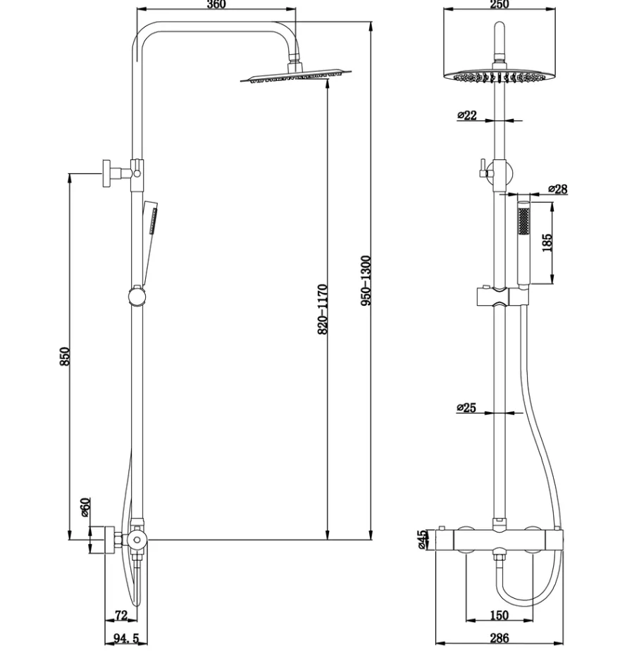 Brusesæt m/termostat Ø250 mm sort