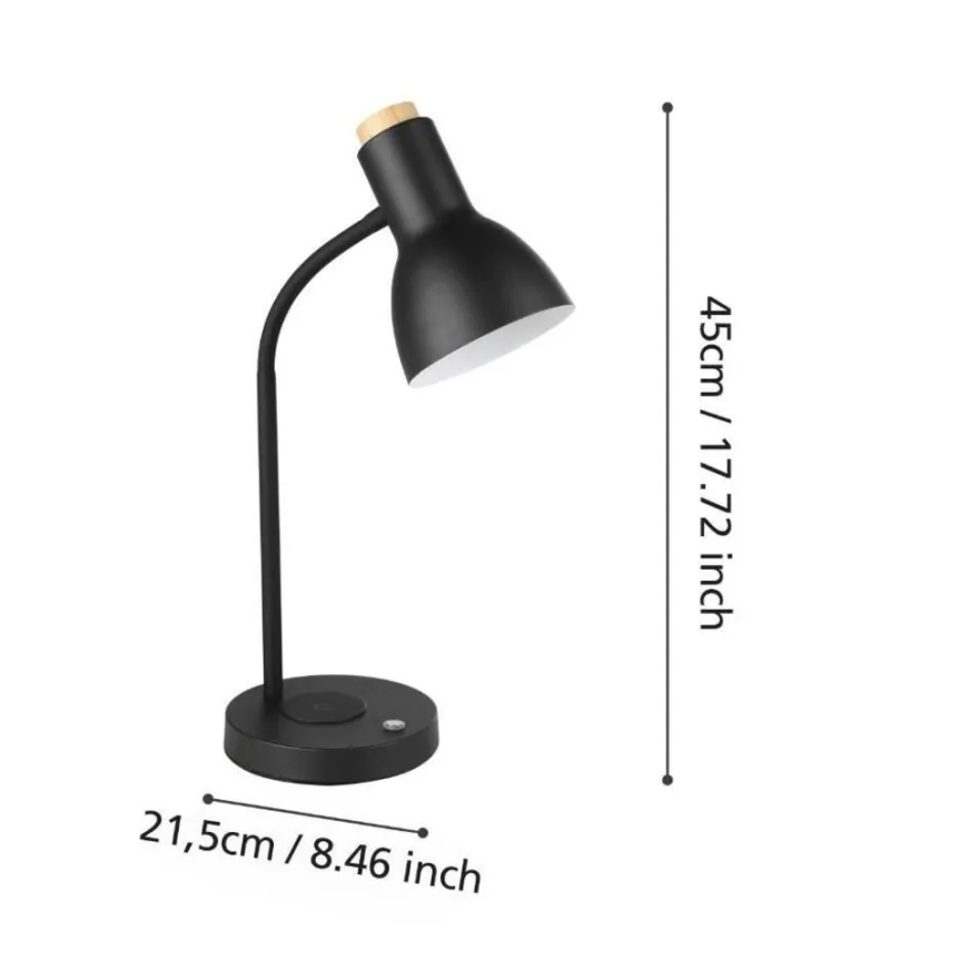 Eglo Veradal bordlampe m/Qi-oplader sort/træ