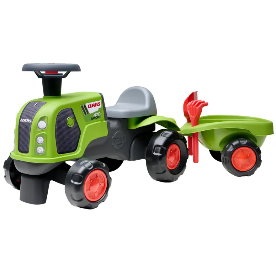 Falk Claas-traktor m/vogn, rive, skovl, rat og horn