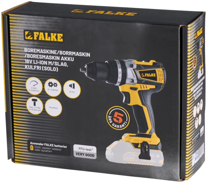 Falke® skrue-/boremaskine m/slag akku kulfri 18 V
