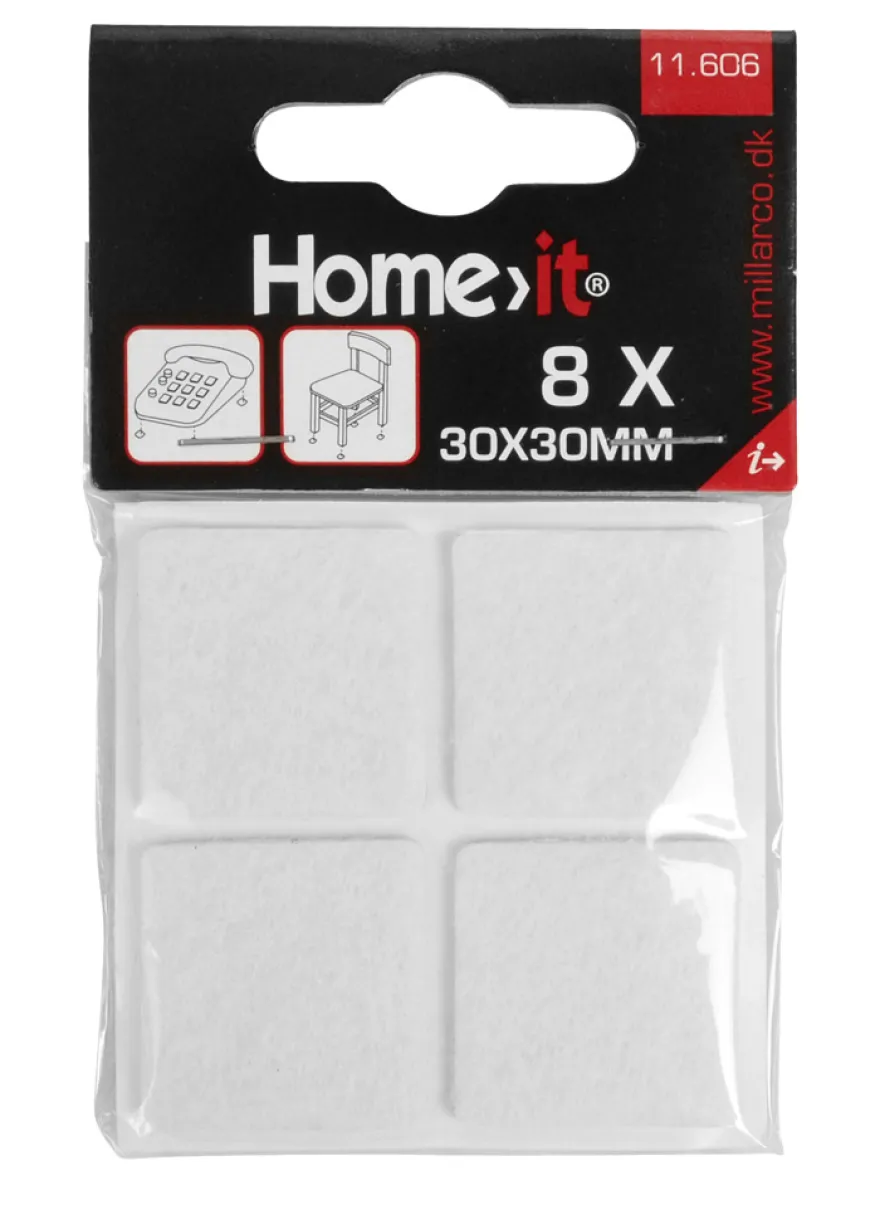 Filtpuder selvklæbende 30 x 30 mm hvid - 8 stk.