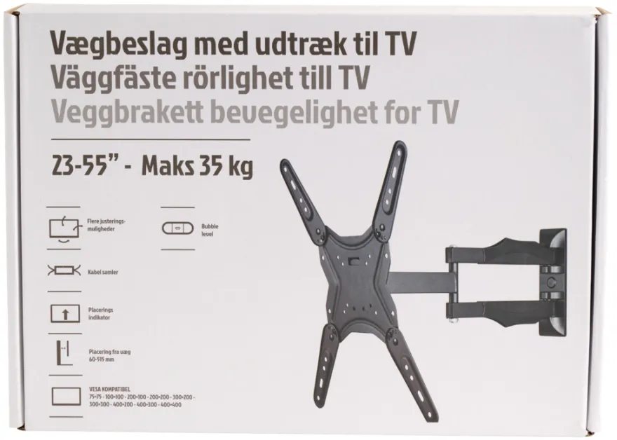 Fladskærmsbeslag med udtræk og kip 23-55"