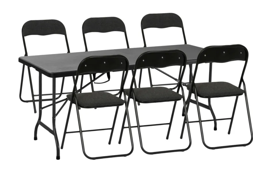 Foldebord metal/plast 180 x 75 cm sort