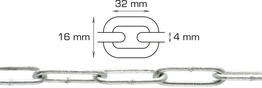 Galvaniseret kæde langleddet Ø4 mm x 2 meter