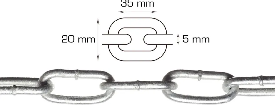 Galvaniseret kæde langleddet Ø5 mm x 5 meter
