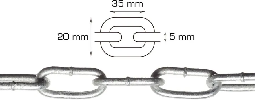 Galvaniseret kæde langleddet Ø5 mm x 2 meter