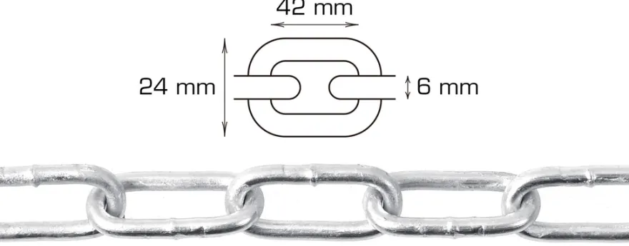 Galvaniseret kæde langleddet Ø6 mm x 2 meter
