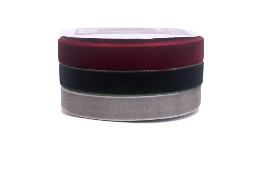 Gavebånd velour 3 farver 1,5 cm x 5 meter