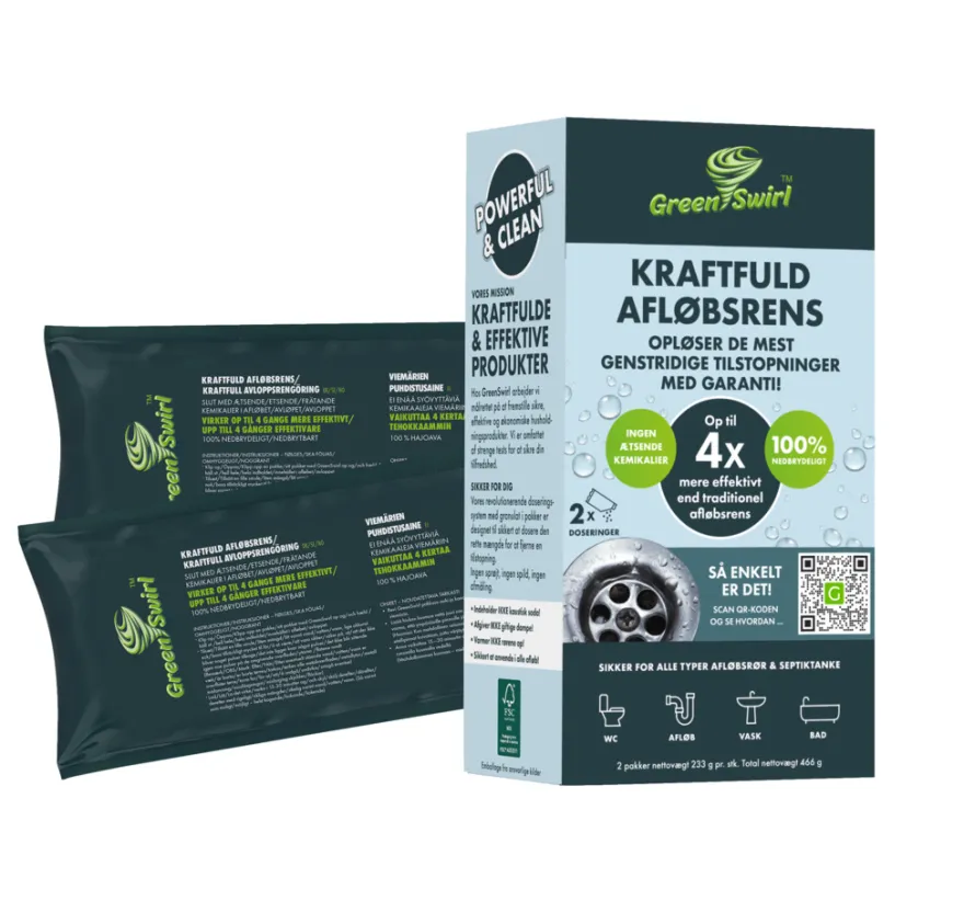 GreenSwirl afløbsrens 2 poser a 233 g