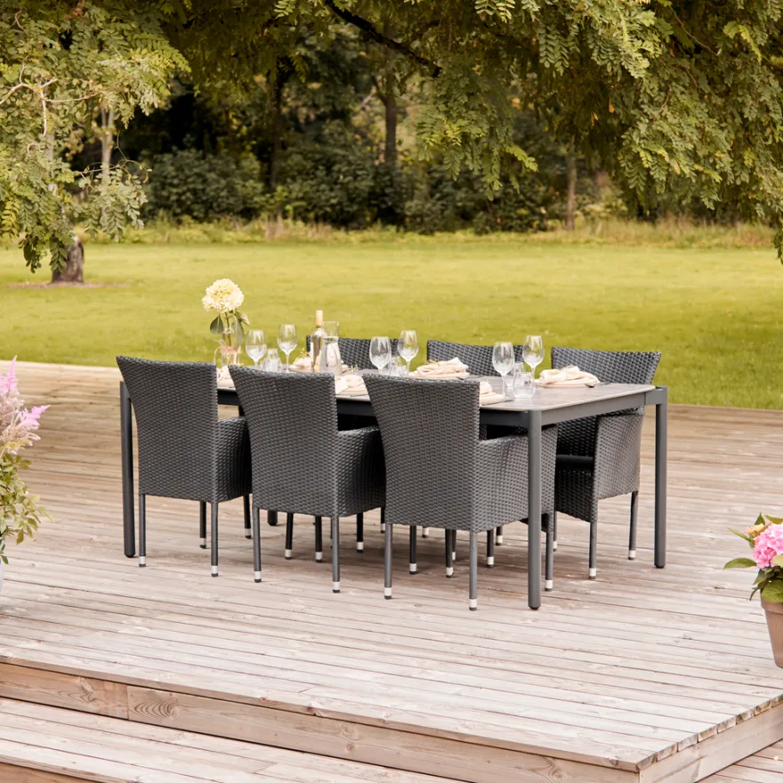Havebord 205 x 104 cm i sort Grey Stone Look