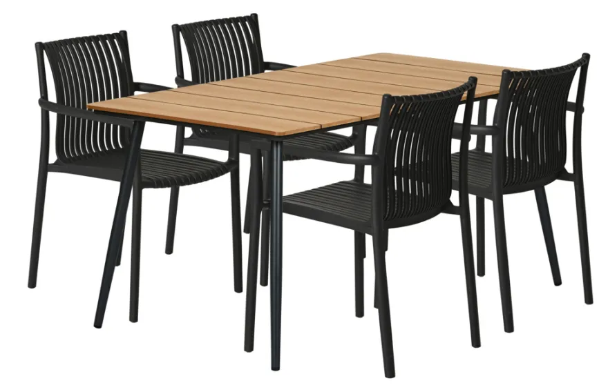 Havebord Beijing sort/teak 148 x 85 cm - Sunlife®