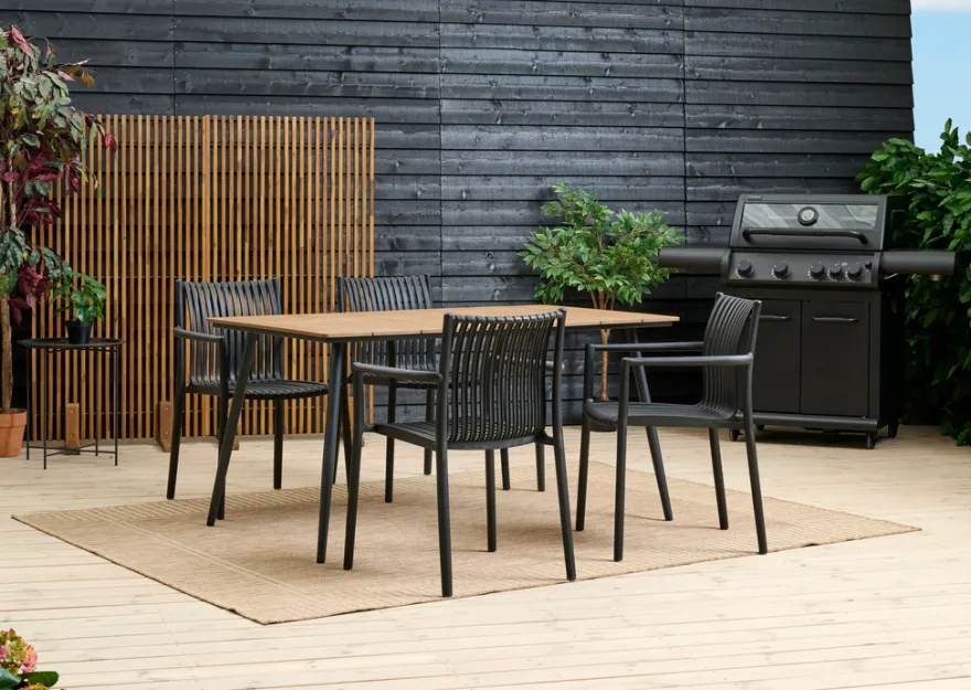 Havebord Beijing sort/teak 148 x 85 cm - Sunlife®