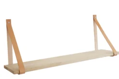 Hylde i massiv eg 20 x 80 cm med læderstropper