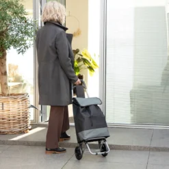 Indkøbstrolley med hjul sort/grå