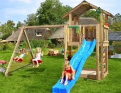 Jungle Gym Chalet 2.1 legetårn med rutsjebane & gyngestativ