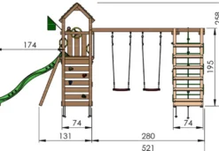 Jungle Gym Safari legetårn m/gynger & klatremodul grøn