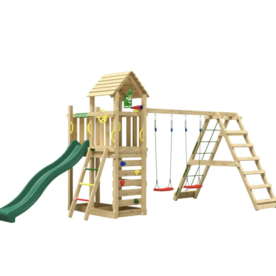 Jungle Gym Safari legetårn m/gynger & klatremodul grøn