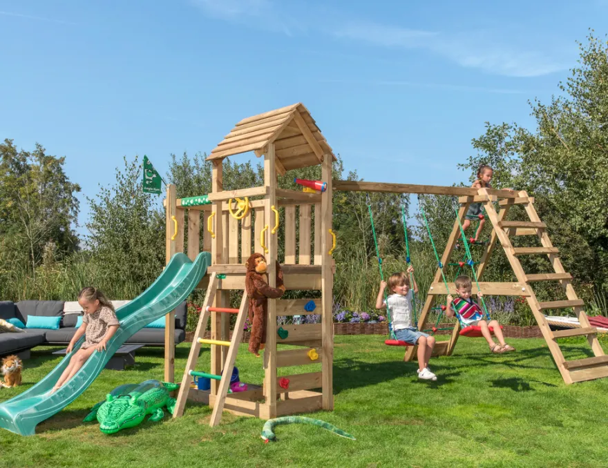 Jungle Gym Safari legetårn m/gynger & klatremodul grøn