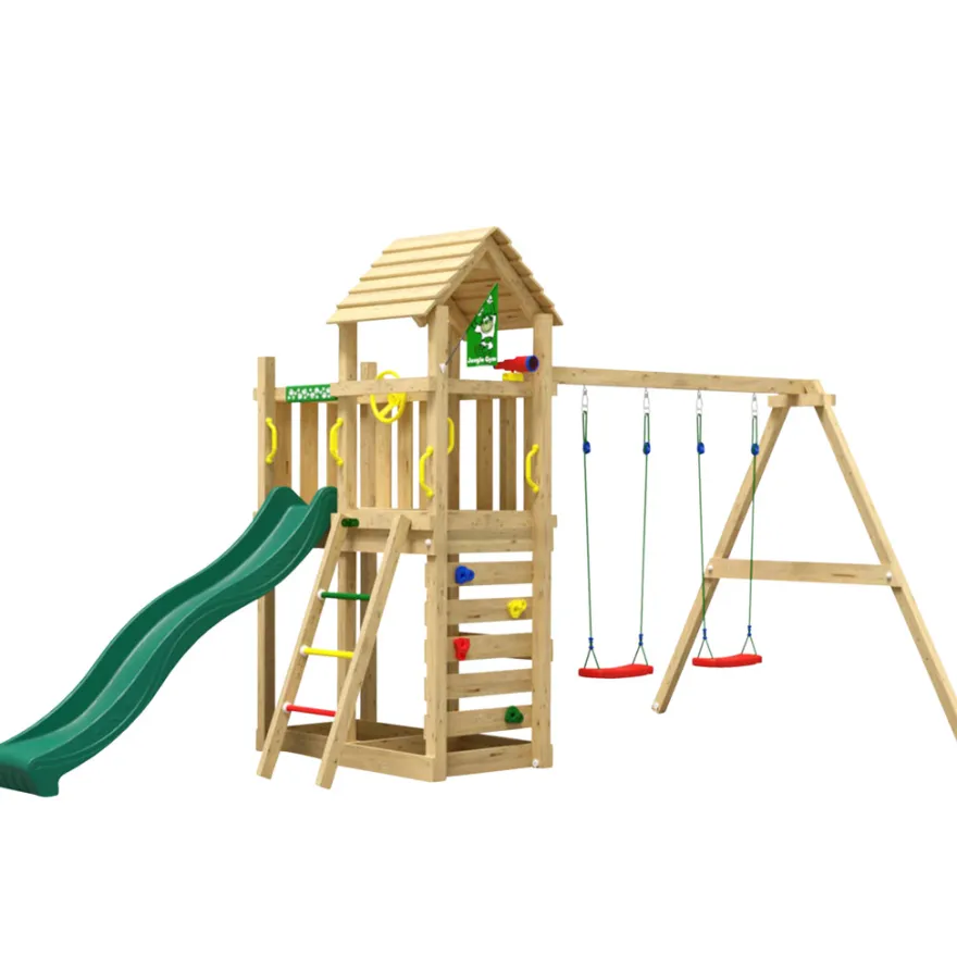 Jungle Gym Safari legetårn m/grøn rutsjebane & gynger grøn