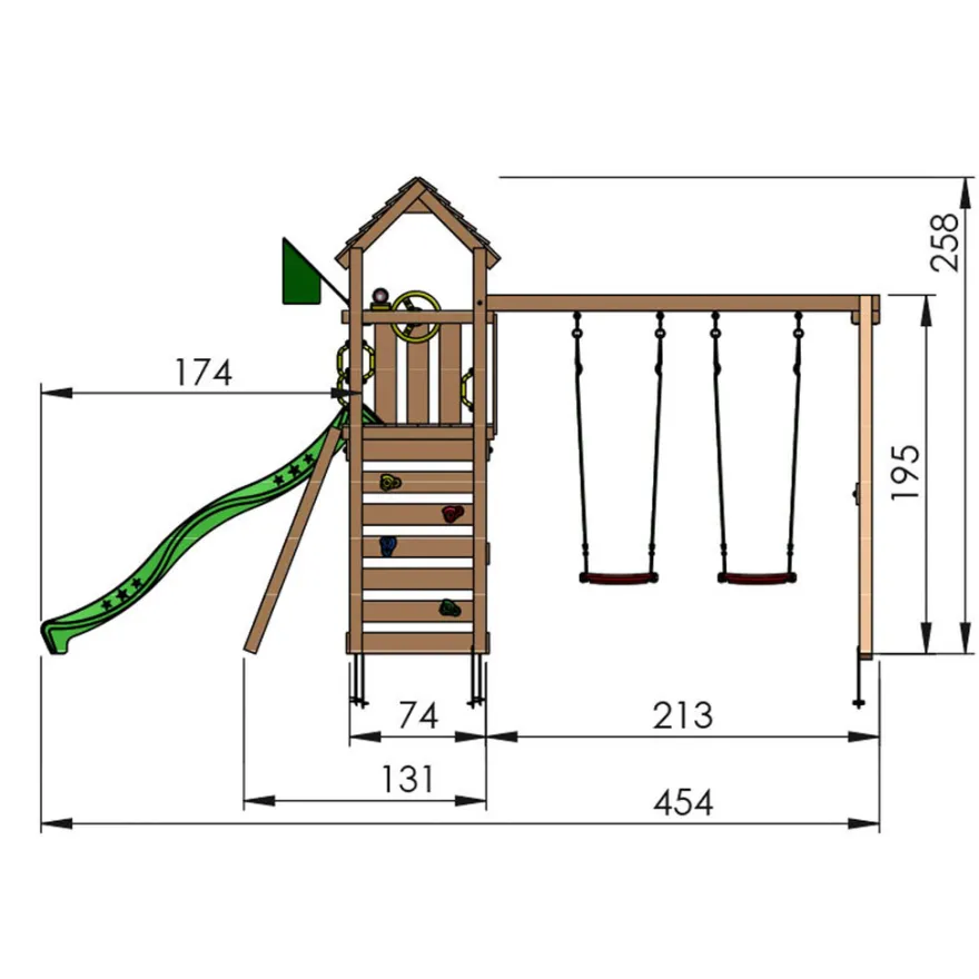 Jungle Gym Safari legetårn m/grøn rutsjebane & gynger grøn
