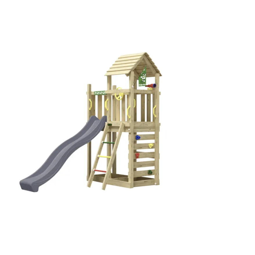 Jungle Gym Safari legetårn m/rutsjebane & klatrevæg grå