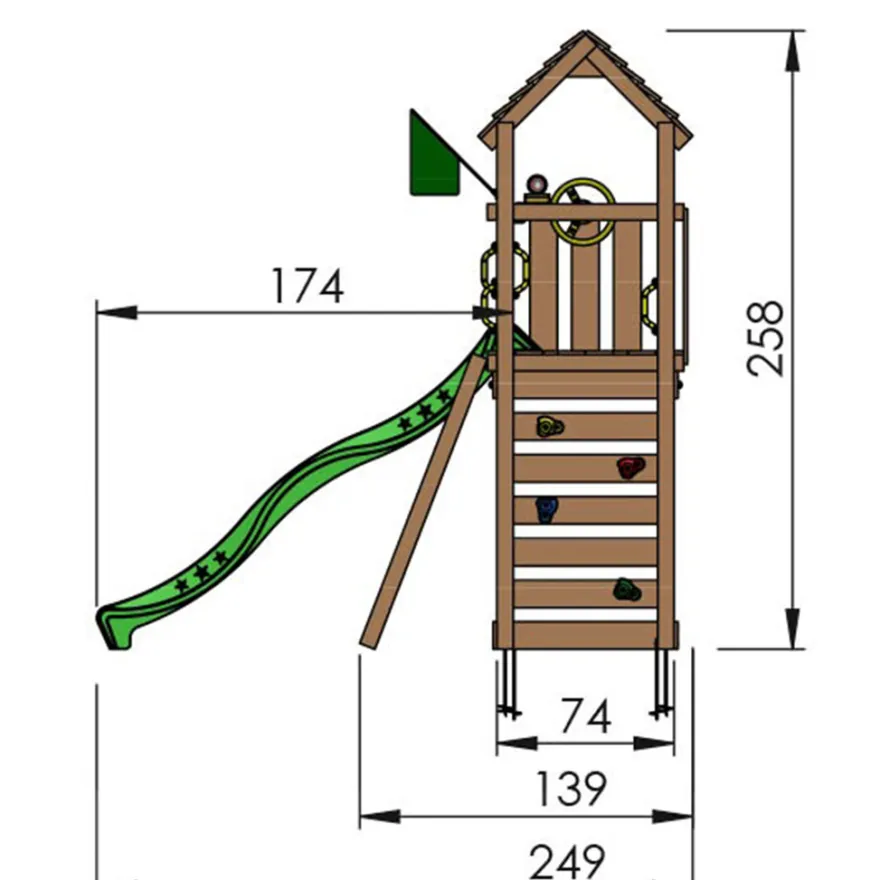 Jungle Gym Safari legetårn m/rutsjebane & klatrevæg grå