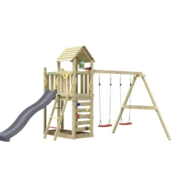 Jungle Gym Safari legetårn m/grå rutsjebane & gynger grå