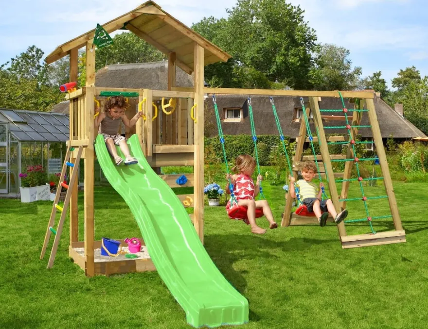 Jungle Gym Sierra 2.1 legetårn m/rutsjebane, gyngestativ & klatremodul