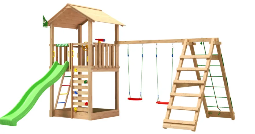Jungle Gym Sierra 2.1 legetårn m/rutsjebane, gyngestativ & klatremodul