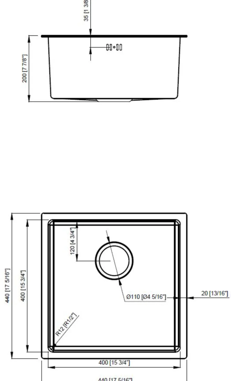 Køkkenvask sort 440 x 440 mm