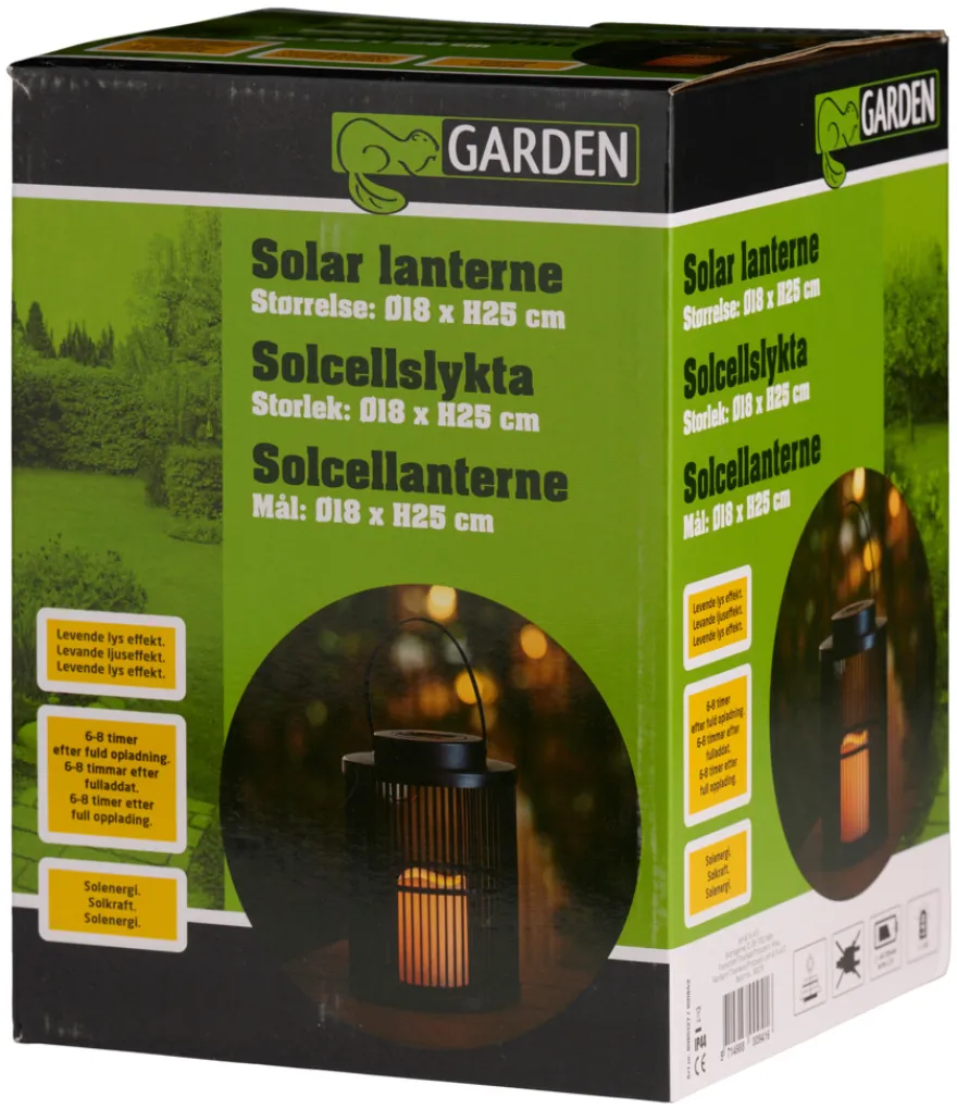 Lanterne med solceller sort Ø18 x 25 cm - Garden®