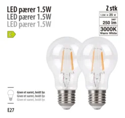 LED-filamentpære 1,5 W E27 2-pk.