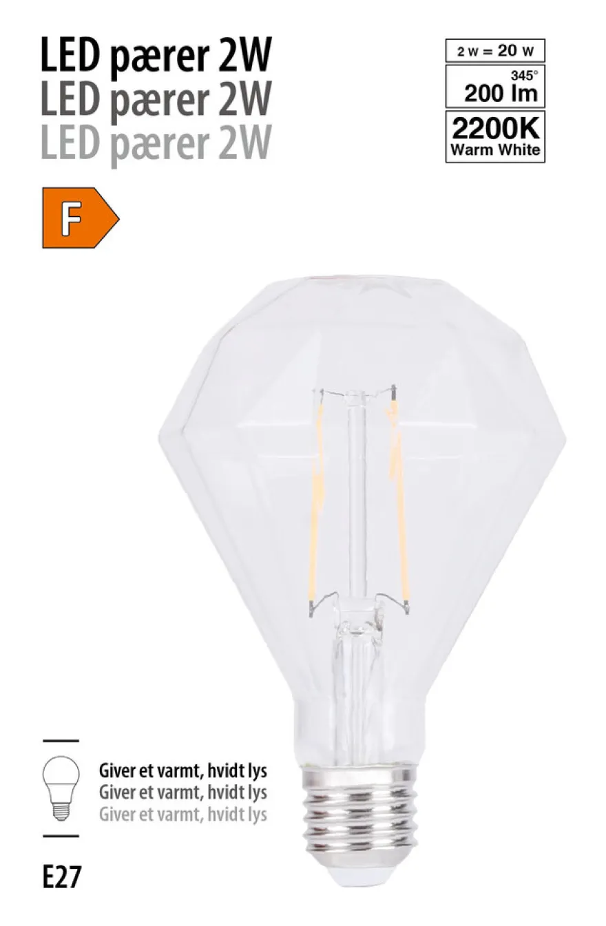 LED-filamentpære diamant 2 W E27