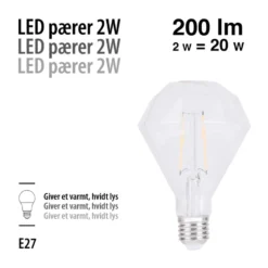 LED-filamentpære diamant 2 W E27