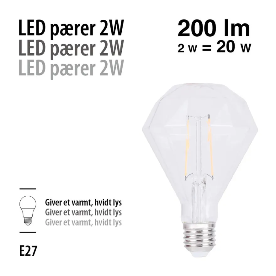 LED-filamentpære diamant 2 W E27
