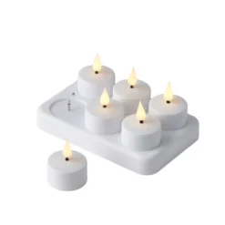LED-fyrfadslys m/fjernbetjening genopladelig hvid 6-pk.