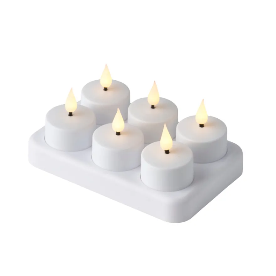 LED-fyrfadslys m/fjernbetjening genopladelig hvid 6-pk.