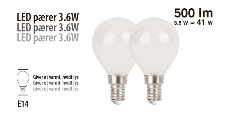 LED-kronepære 3,6 W E14 2-pk.