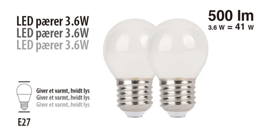 LED-kronepære 3,6 W E27 2-pk.