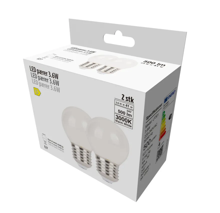 LED-kronepære 3,6 W E27 2-pk.