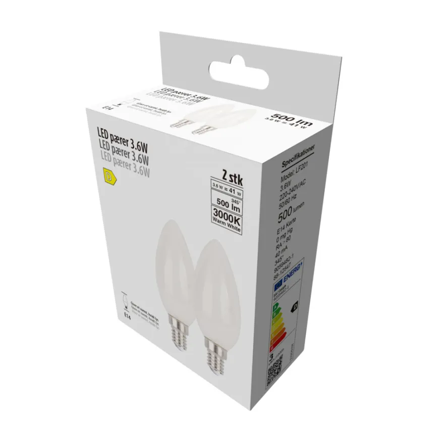LED-pære kerte 3,6 W E14 2-pk.