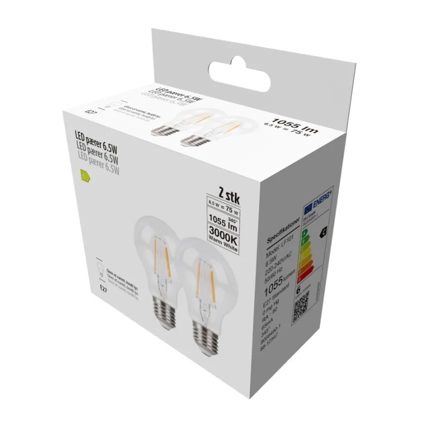 LED-pære standard 6,5 W E27 2-pk.