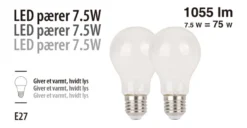LED-pære standard 7,5 W E27 2-pk.