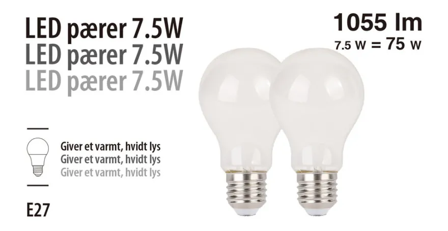 LED-pære standard 7,5 W E27 2-pk.